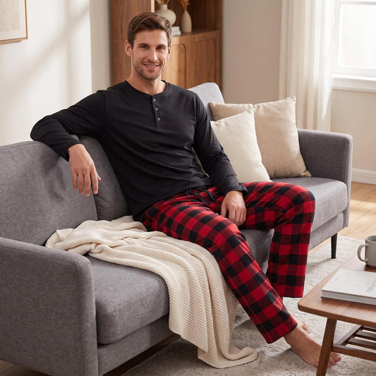 #followme Men's Pajama Set, Henley Top & Flannel Plaid Pajama Pants