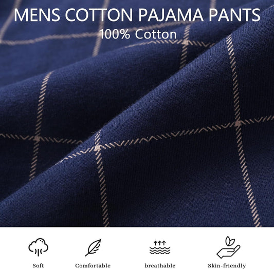 Vulcanodon Mens Cotton Pajama Pants, Lightweight Sleep Pants for Men