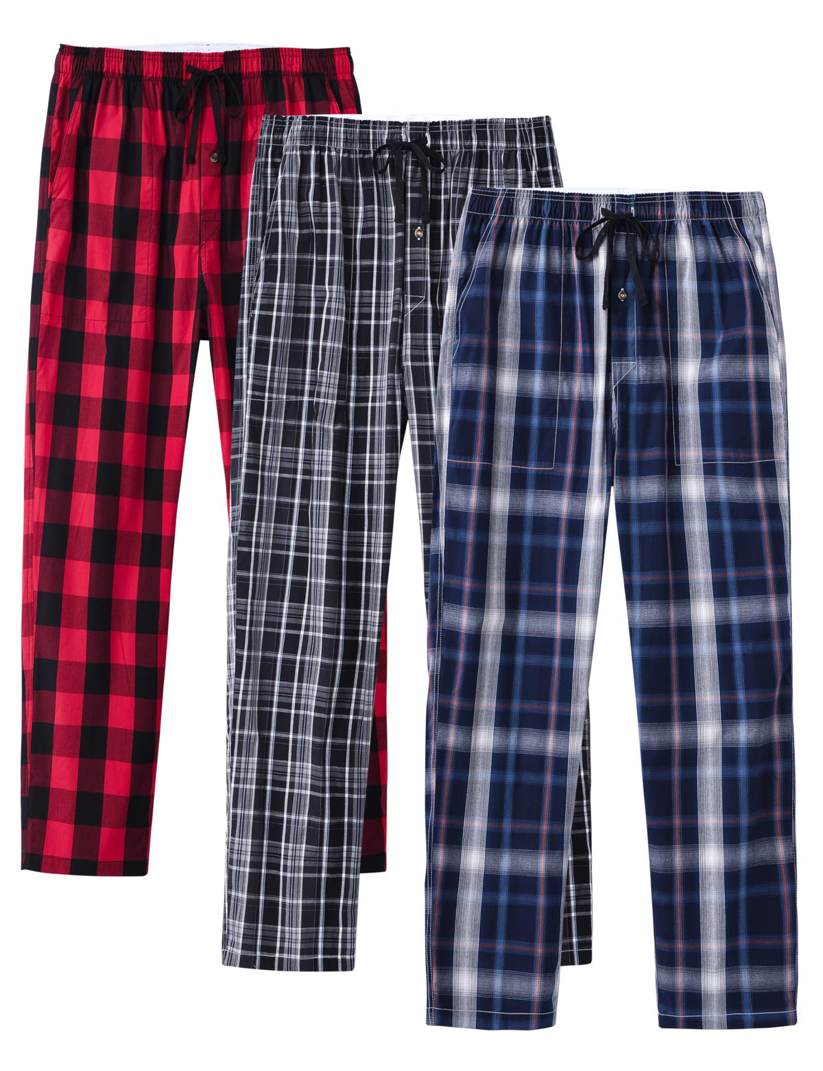 MoFiz Men's Pajama Pants Cotton Pjs Bottoms Plaid Sleep Pant Lightweight 3Pack