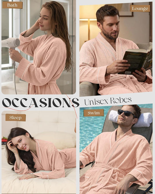 IGOLUMON Mens Robe, Calf-length Bathrobe with Pockets, Lightweight Robe for Men V-Neck Kimono Sleepwear