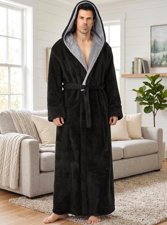 Artfasion Plush Mens Robe with Hooded: Fluffy Long Spa Bathrobe for House