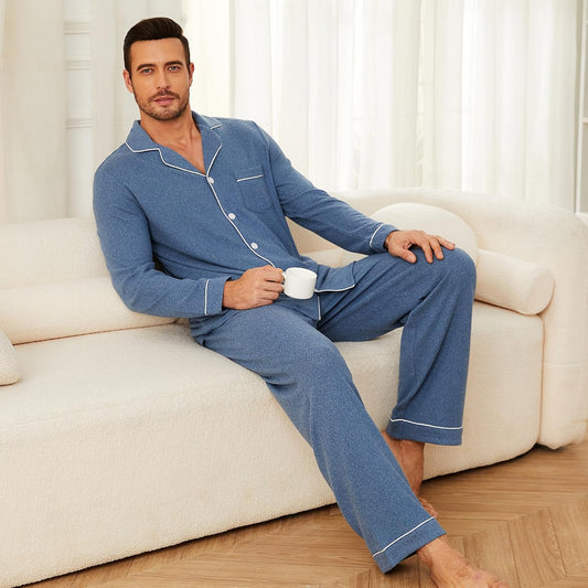 U2SKIIN Mens Pajama Set, Soft Stretch Long Sleeve Sleepwear with Pockets