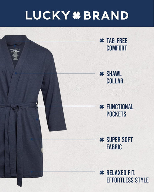 Lucky Brand Mens Bathrobe, Cotton Blend Knit Shawl Collar Long House Robe