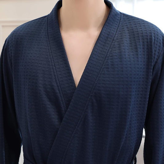 Rojeam Men's Kimono Waffle Robe Unisex Lightweight Soft Knee Length Spa Bathrobe Sleepwear with Pockets