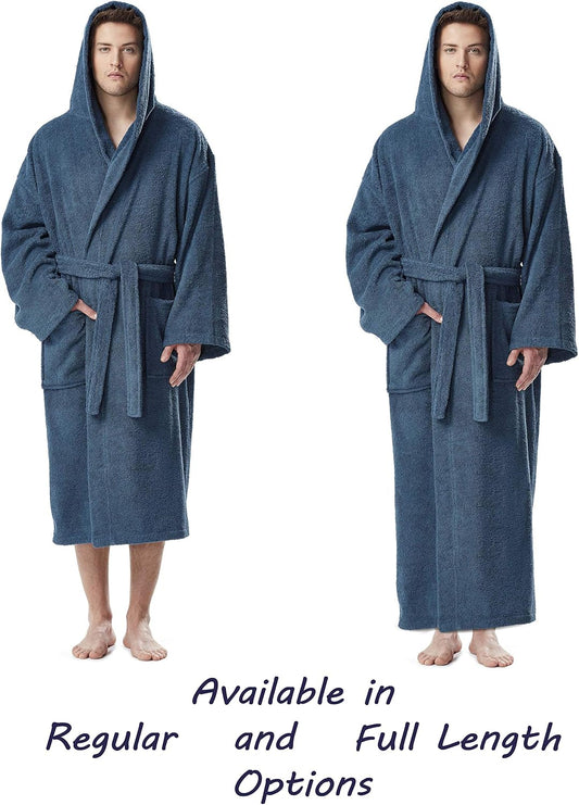 Arus Men's Hooded Classic Bathrobe Turkish Cotton Robe with Full Length Options