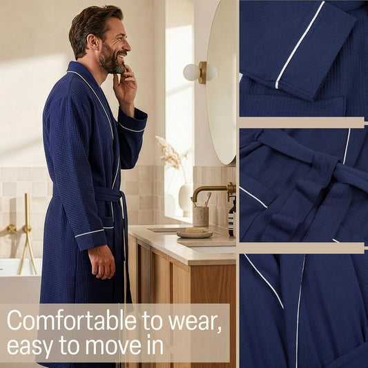 Get Trend Waffle Robes for Men M-3XL, Lightweight Soft Bathrobes, Cozy House Coat for Spa, Shower & Hotel