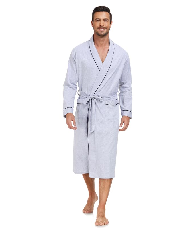 CF Mens Cotton Robe Lightweight Bathrobes Soft Long Robe Kimono Bathrobe