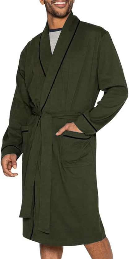 HOLOVE Men's Cotton Lightweight Robes Shower Spa Kimono Bathrobe