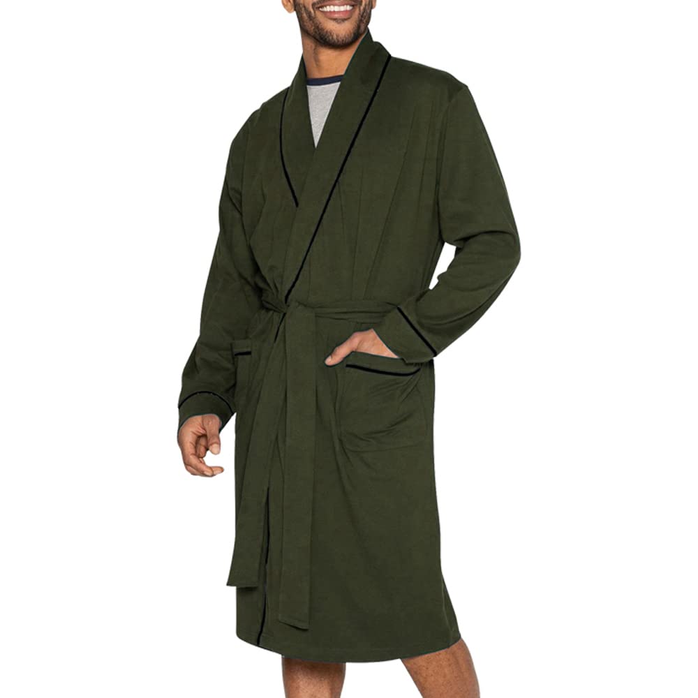 HOLOVE Men's Cotton Lightweight Robes Shower Spa Kimono Bathrobe