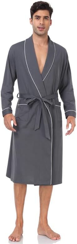 CF Mens Cotton Robe Lightweight Bathrobes Soft Long Robe Kimono Bathrobe