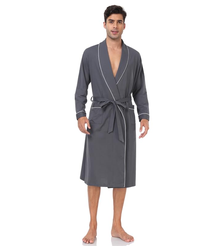 CF Mens Cotton Robe Lightweight Bathrobes Soft Long Robe Kimono Bathrobe