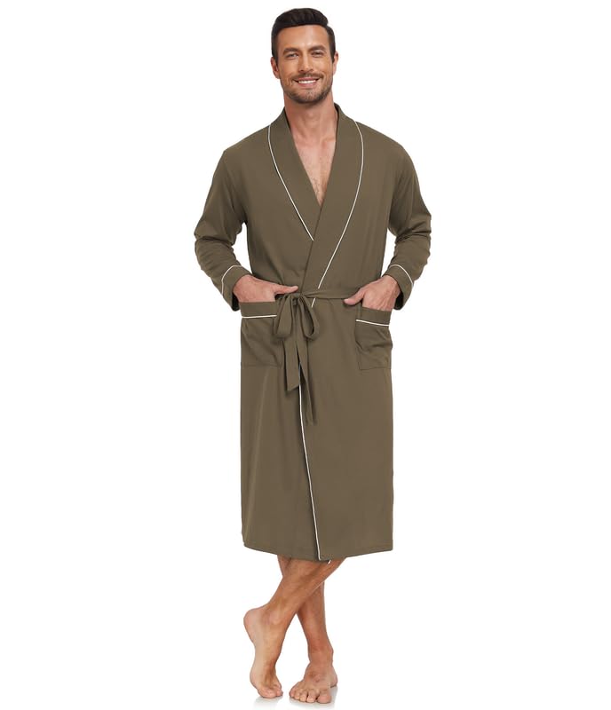CF Mens Cotton Robe Lightweight Bathrobes Soft Long Robe Kimono Bathrobe