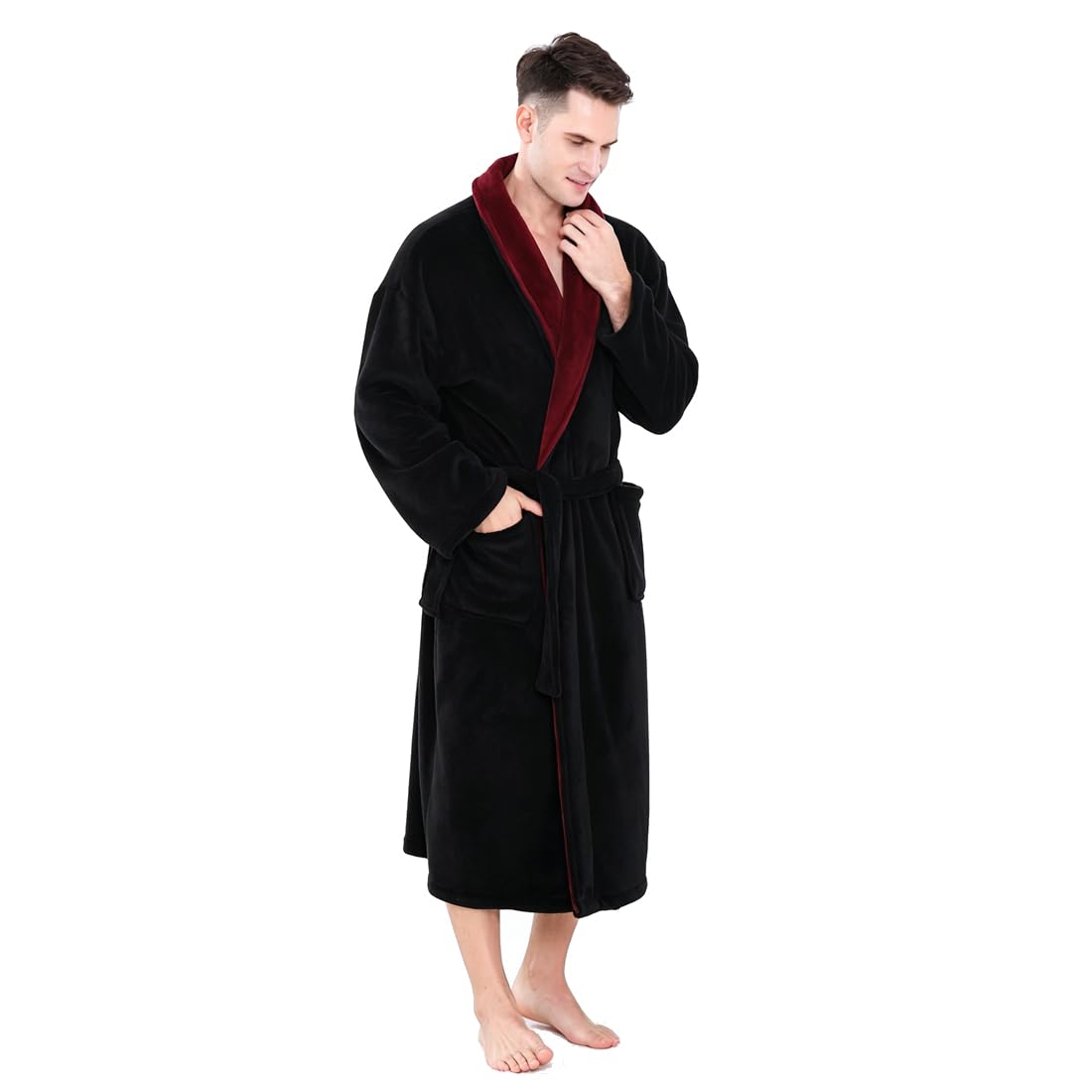 KEMUSI Hooded Herringbone Men's Soft Spa Full Lenght Bathrobe,Comfy Full Length Warm Nightdress