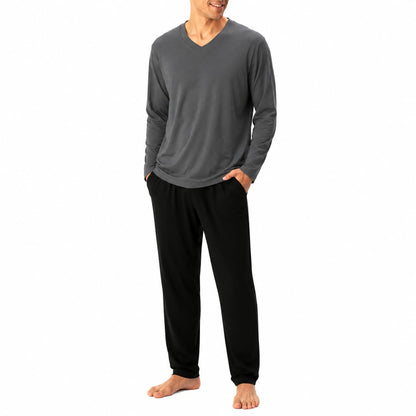 DAVID ARCHY Men's Cotton Pajama Set, Soft V-Neck Long Sleeve PJs