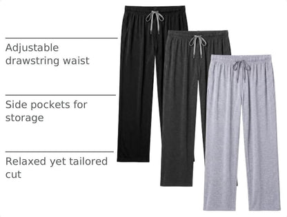 3 Pack Mens Cotton Pajamas Pants Lounge Pjs Bottoms Sleepwear Bottoms Soft Pants with Pockets Drawstring