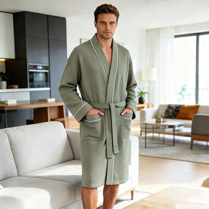 Inner Wish men's Cotton Waffle Kimono Robe, Lightweight Soft Spa Shower Bathrobe, Hotel Lounge Robes for Men