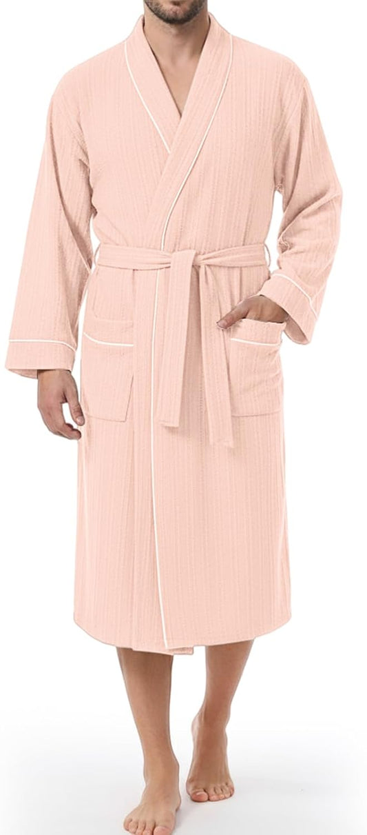 IGOLUMON Mens Robe, Calf-length Bathrobe with Pockets, Lightweight Robe for Men V-Neck Kimono Sleepwear