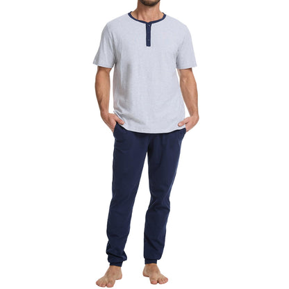Men's 100% Cotton Henley Pajama Set 2-Piece Lounge Sleepwear