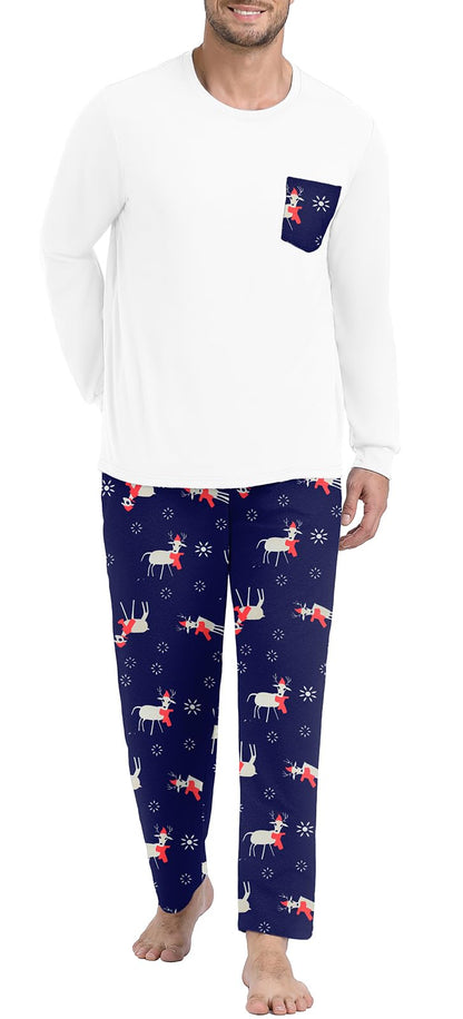 PrinStory Men's Pajama Sets Loungewear Sleepwear Pjs Lightweight Long Sleeve Shirts and Bottoms Soft Comfy Sleep Sets S-4XL
