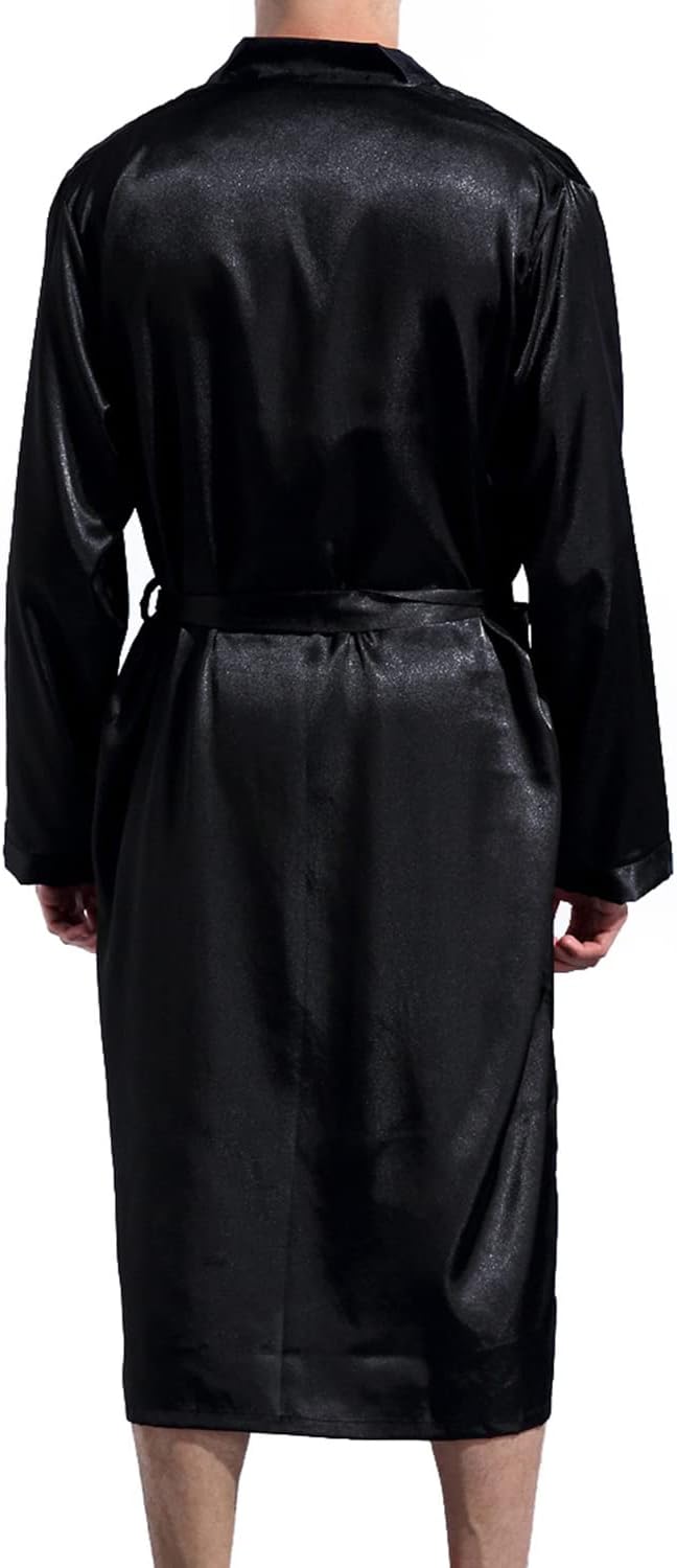 Previn Men's Satin Kimono Robe Long Spa Bathrobes Luxurious Silk Long Sleeve Loungewear