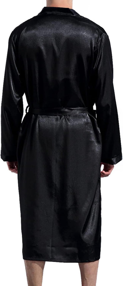 Previn Men's Satin Kimono Robe Long Spa Bathrobes Luxurious Silk Long Sleeve Loungewear