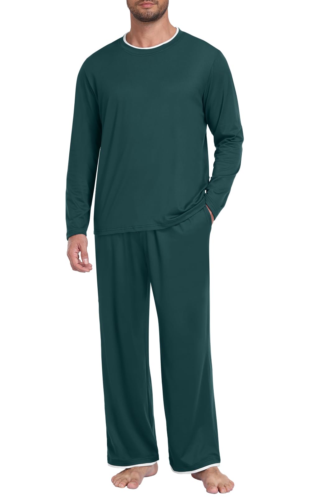 Mens Pajama Set Long Sleeve Pjs Lightweight Sleepwear with Pocket