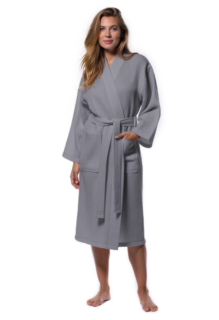 Turquaz Womens Lightweight Waffle Kimono Bathrobe for Men - Soft Quick-Dry Spa & Summer Towel Robe, Cotton Blend