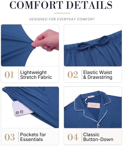 Ekouaer Mens Pajama Set Summer Short Sleeve Button Up Pjs 2 Piece Sleepwear