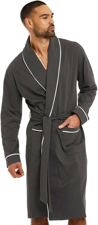 HOLOVE Men's Cotton Lightweight Robes Shower Spa Kimono Bathrobe