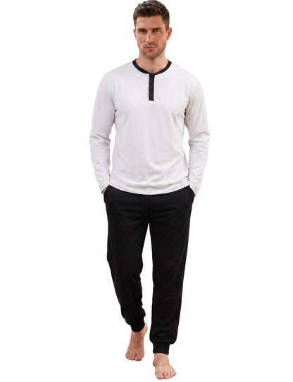 Yimoon Mens Pajama Set 100% Cotton Henley Sleepwear