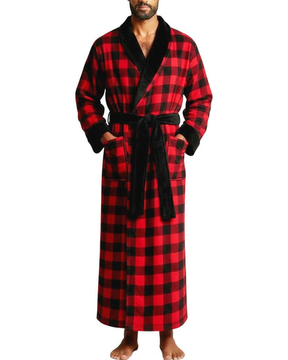 Men's Plush Fleece Robe, Warm Full Length Bathrobe, Big & Tall
