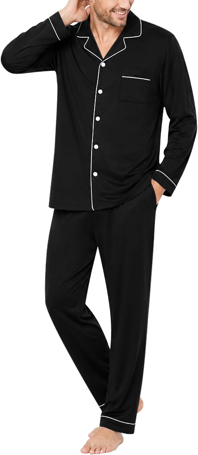 SWOMOG Mens 100% Cotton Pajama Sets, Soft Long Sleeve Sleepwear Pjs Sets