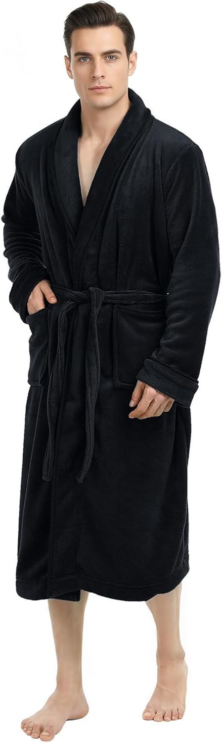 Luxury Ultra Soft Mens Robe Plush Fleece Long Bathrobe