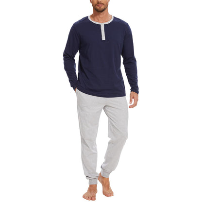 Men's 100% Cotton Henley Pajama Set 2-Piece Lounge Sleepwear