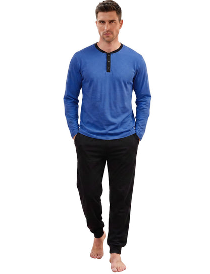 Yimoon Mens Pajama Set 100% Cotton Henley Sleepwear