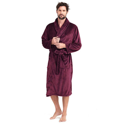 HOLOVE Mens Fleece Hooded Robe Plush Collar Shawl Bathrobe Soft Warm Long Sleeve