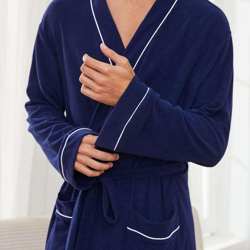 U2SKIIN Mens Bathrobes 100% Cotton Terry Cloth Robe, Soft Lightweight Long Spa Bathrobe for Men