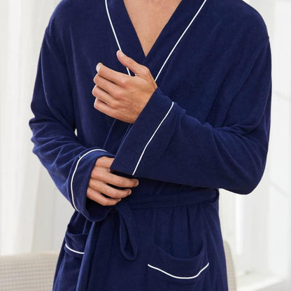 U2SKIIN Mens Bathrobes 100% Cotton Terry Cloth Robe, Soft Lightweight Long Spa Bathrobe for Men