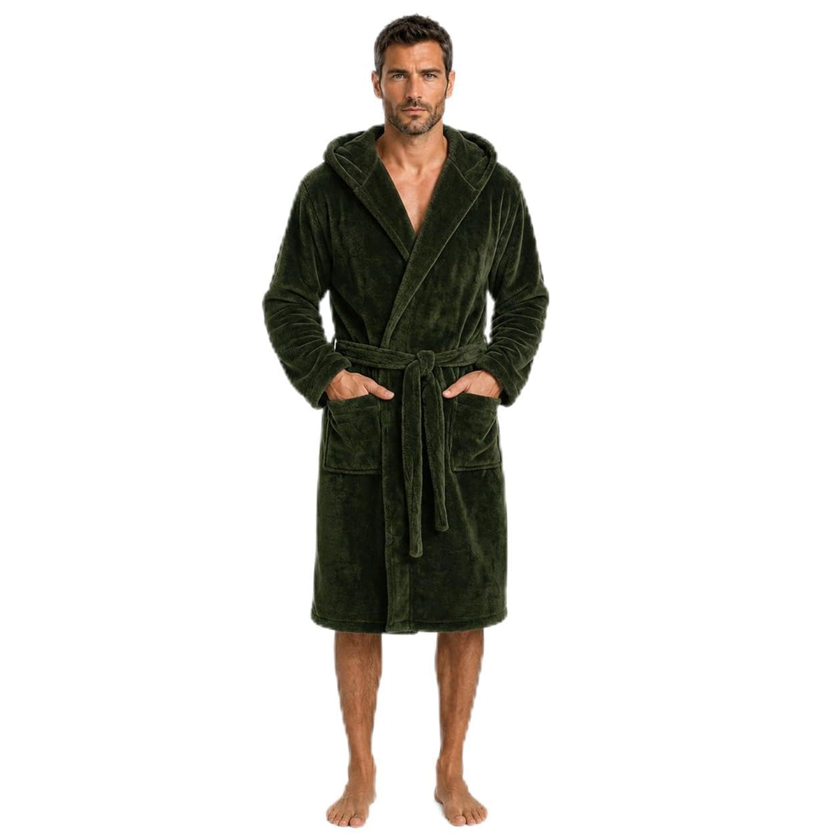 FashGudim Mens Hooded Robe Plush Shawl Collar Kimono Bathrobe Soft Warm Flannel Fleece Spa Robes House Coat Pajamas
