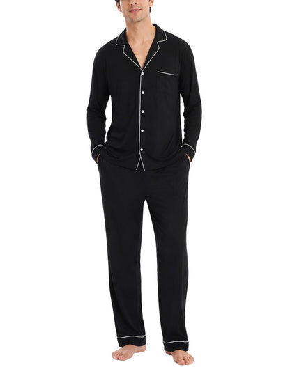 SWOMOG Men Pajamas Set Comfy Modal Pjs Button Down Sleepwear 2 Piece Long Sleeve Lounge Set Soft Nightwear with Pockets