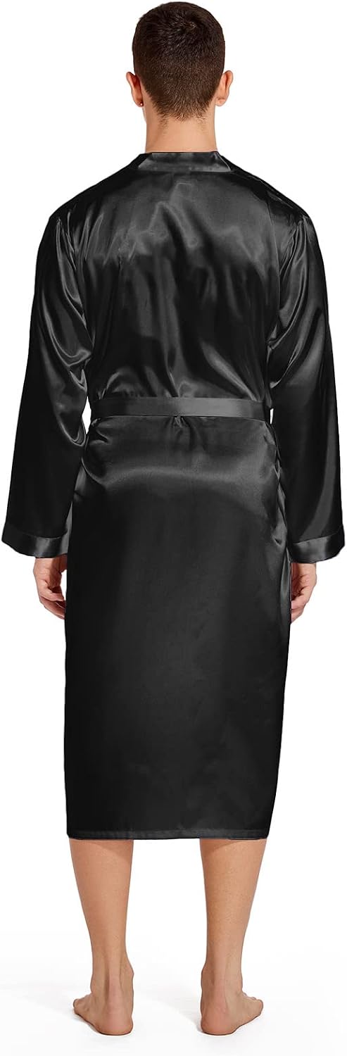 ZUEVI Men's Kimono Robe Silk Satin Long Sleeve Spa Bathrobe Lightweight Soft Silky Pajamas Robes