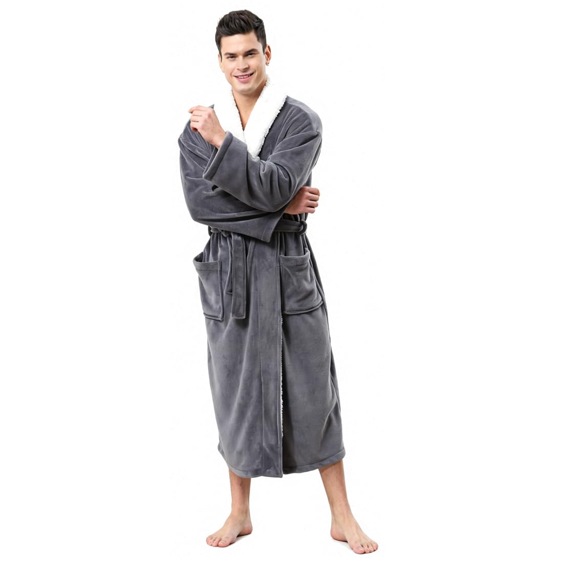 KEMUSI Hooded Herringbone Men's Soft Spa Full Lenght Bathrobe,Comfy Full Length Warm Nightdress