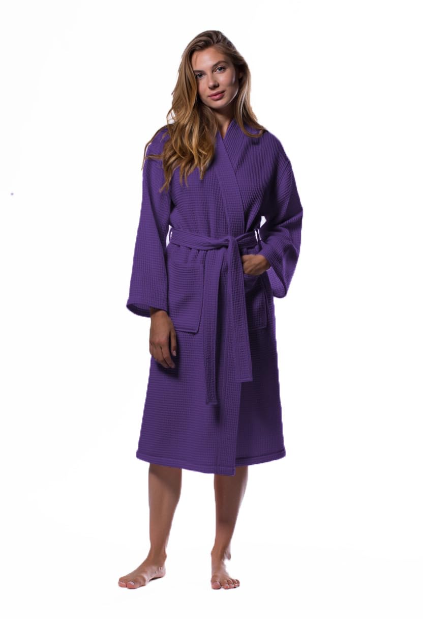 Turquaz Womens Lightweight Waffle Kimono Bathrobe for Men - Soft Quick-Dry Spa & Summer Towel Robe, Cotton Blend