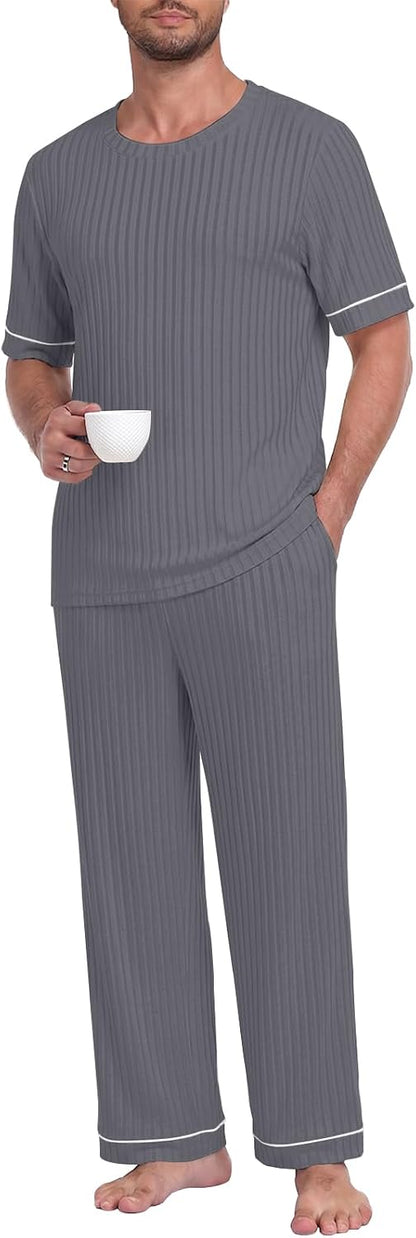 Mens Pajamas Sets Lightweight Lounge Set Soft Sleepwear Pjs S-3XL