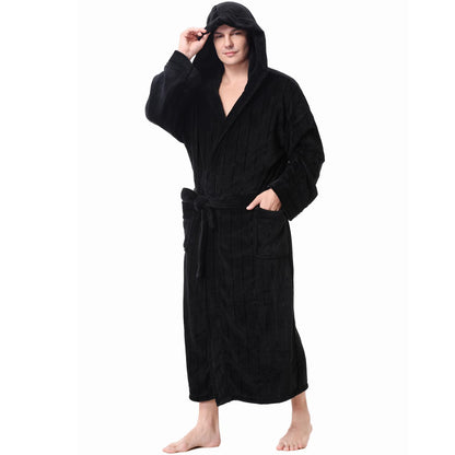 KEMUSI Hooded Herringbone Men's Soft Spa Full Lenght Bathrobe,Comfy Full Length Warm Nightdress