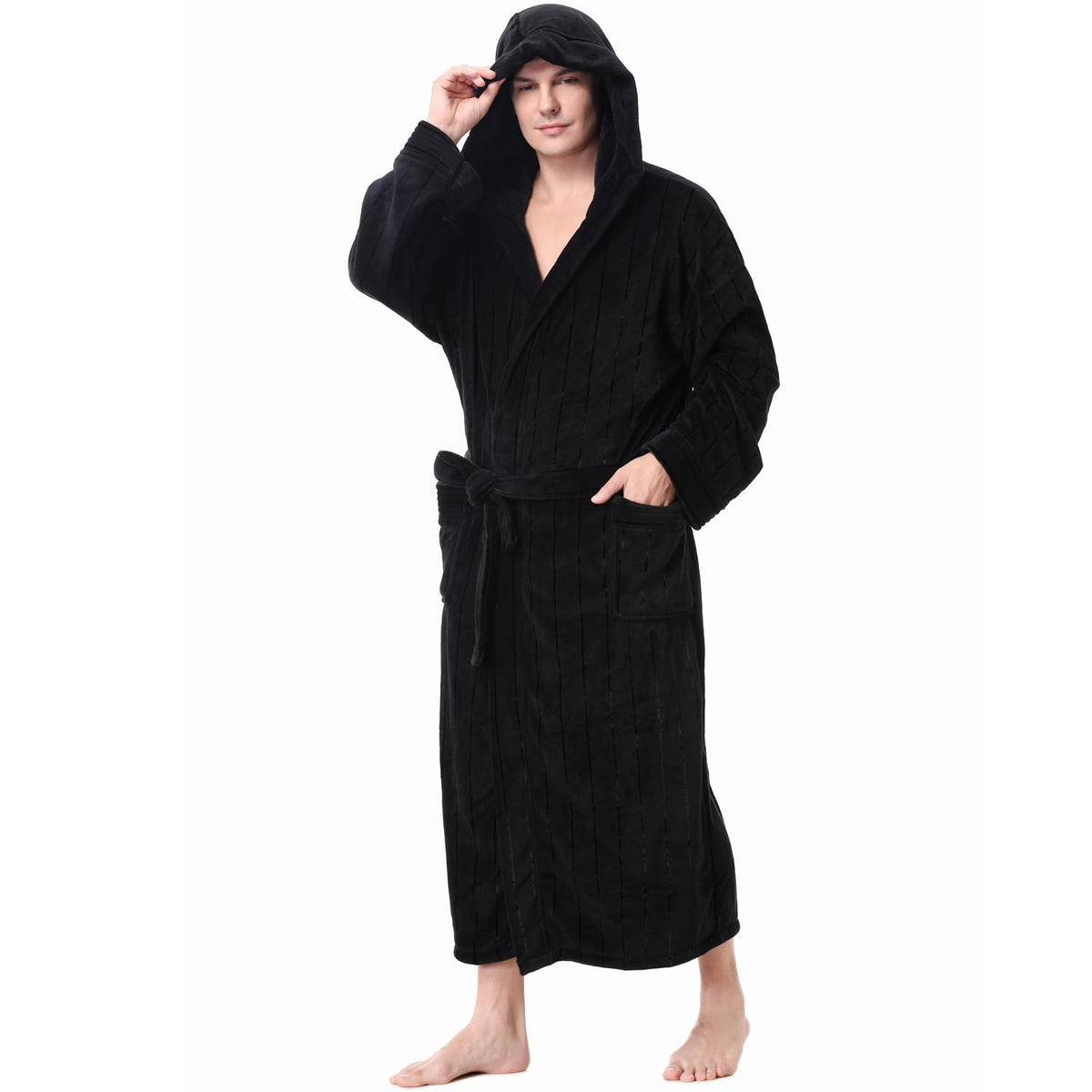 KEMUSI Hooded Herringbone Men's Soft Spa Full Lenght Bathrobe,Comfy Full Length Warm Nightdress