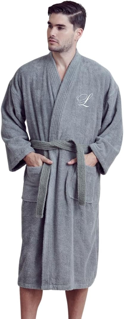 Men's Absorbent Kimono Bathrobe, 100% Turkish Cotton Terry