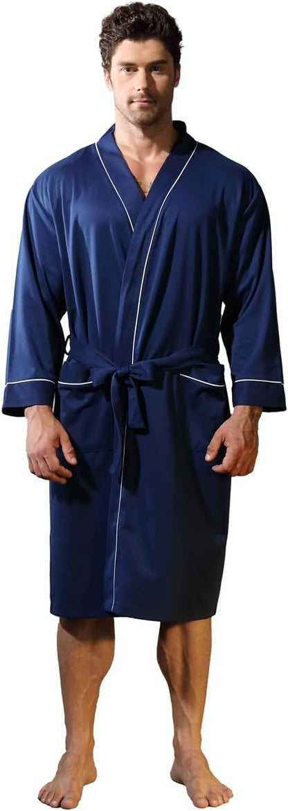 Mens Kimono Robe Lightweight Soft Bathrobe Sleepwear Loungewear with Pockets