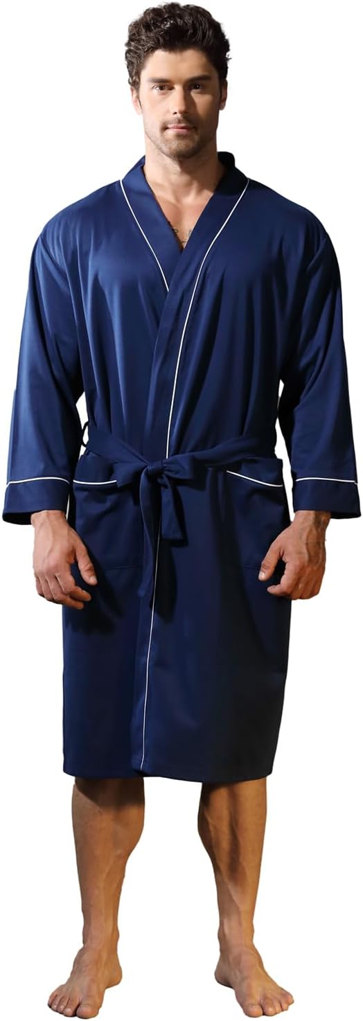 Mens Kimono Robe Lightweight Soft Bathrobe Sleepwear Loungewear with Pockets