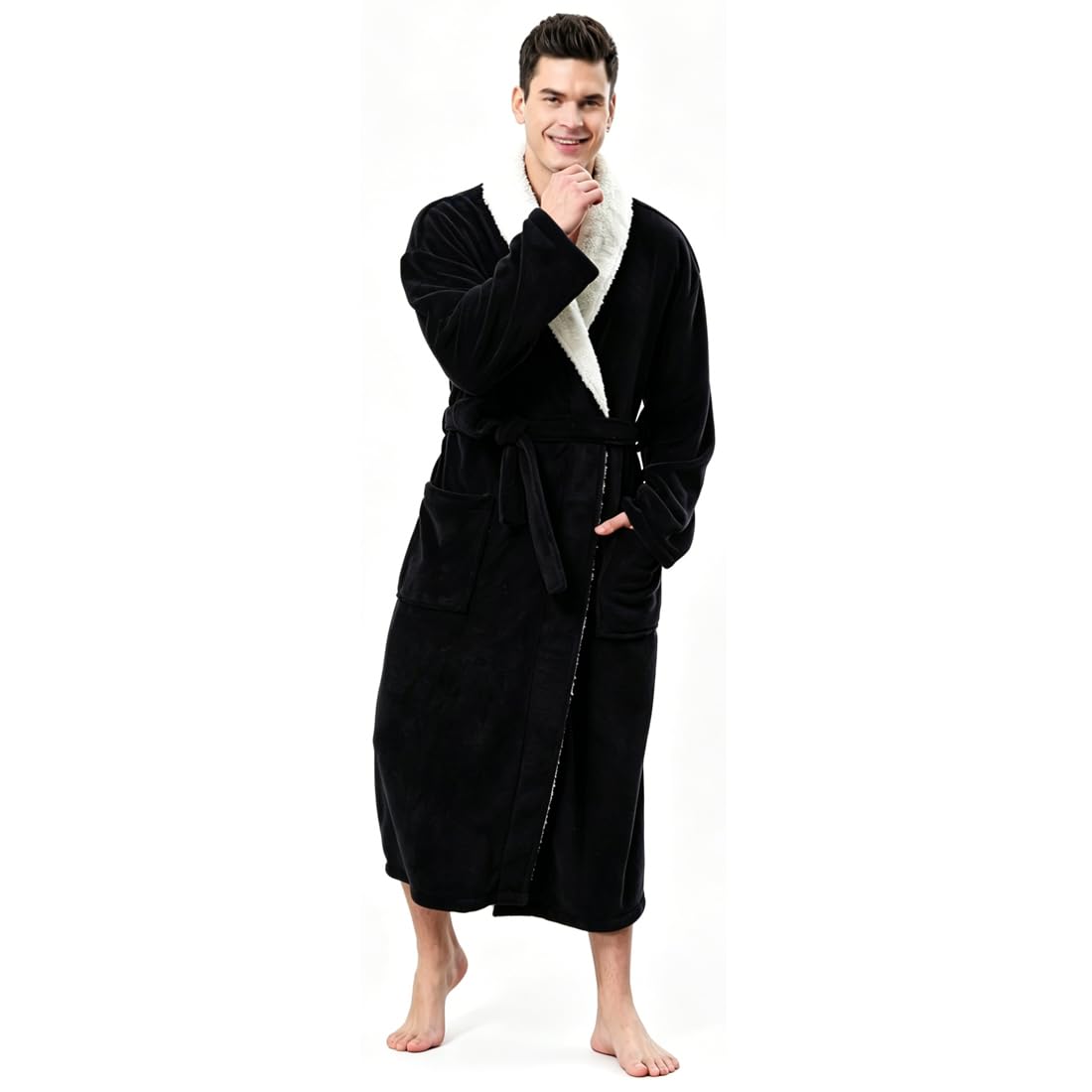 KEMUSI Hooded Herringbone Men's Soft Spa Full Lenght Bathrobe,Comfy Full Length Warm Nightdress